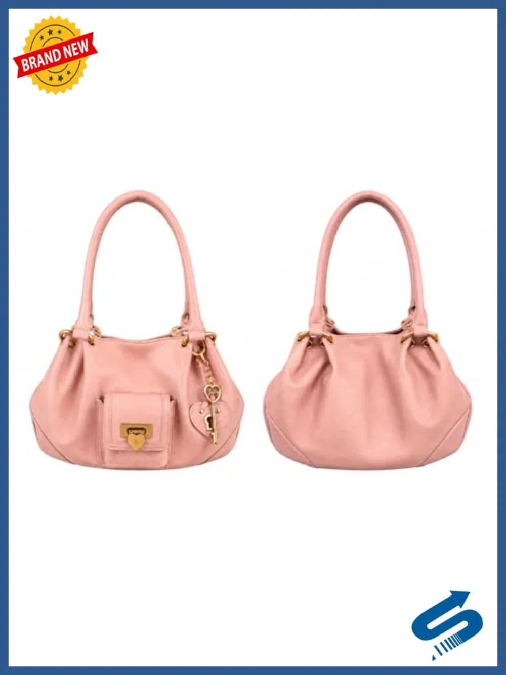 Satchel Bag with Heart Lock Pocket & Key Charm Accent, Faux Leather Shoulder
